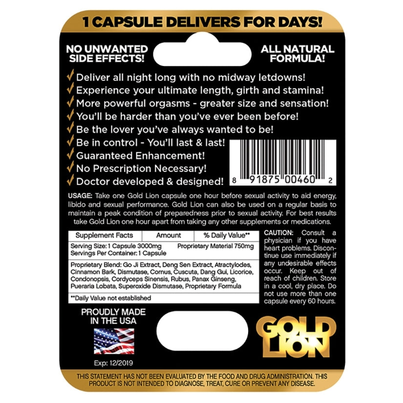 Gold Lion Natural Male Performance & Vitality Supplement