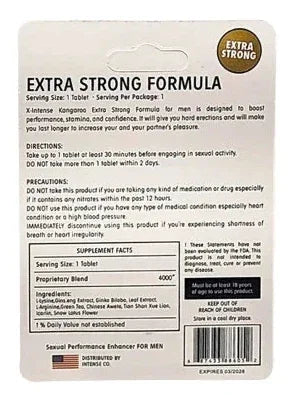 Back of Package Kangaroo Male Supplement Extra Strong Sexual Performance Enhancer for Men