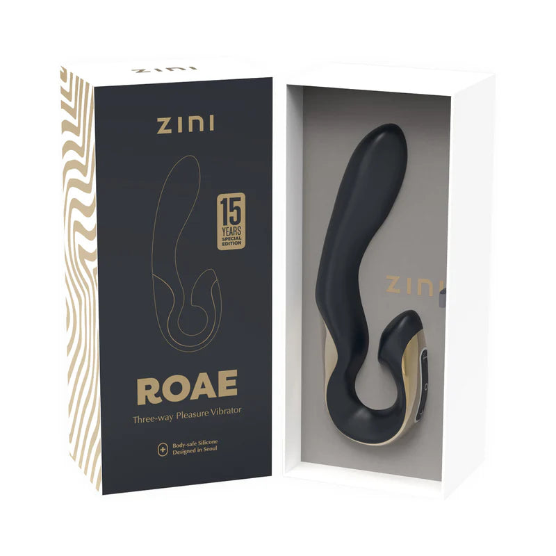 Zini Roae Three-Way Luxury Vibrator - Black and Gold