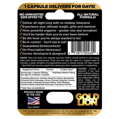 Gold Lion Natural Male Performance & Vitality Supplement