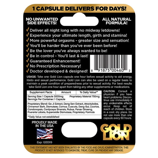 Gold Lion Natural Male Performance & Vitality Supplement